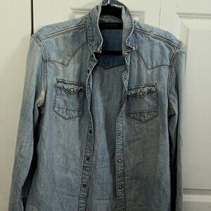 Men's Distressed All Saints Denim Shirt sz Small